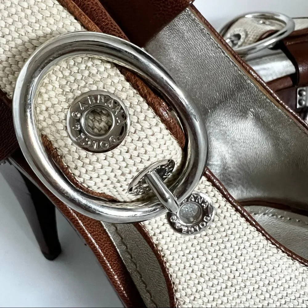 NEW Dolce & Gabbana Canvas Wooden Platform Open Toe Slingback EU 37 MSRP $795